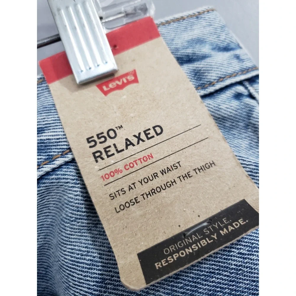 NEW Mens Levi's 550 Denim Jeans Relaxed Taper Sz 34x30 Distressed Blue